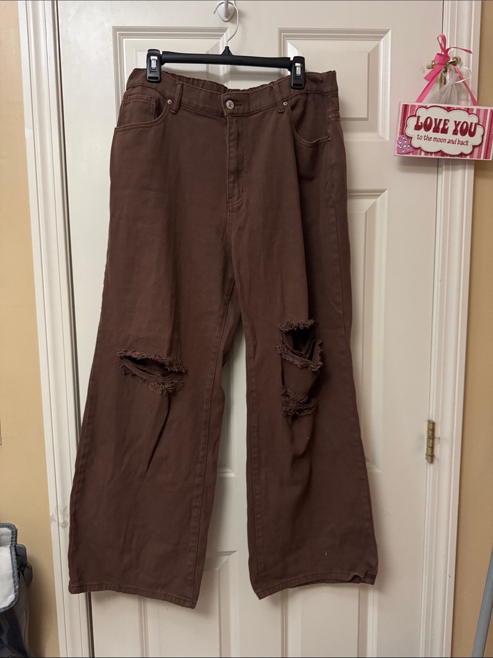 Brown Distressed Wide-Leg woman Jeans